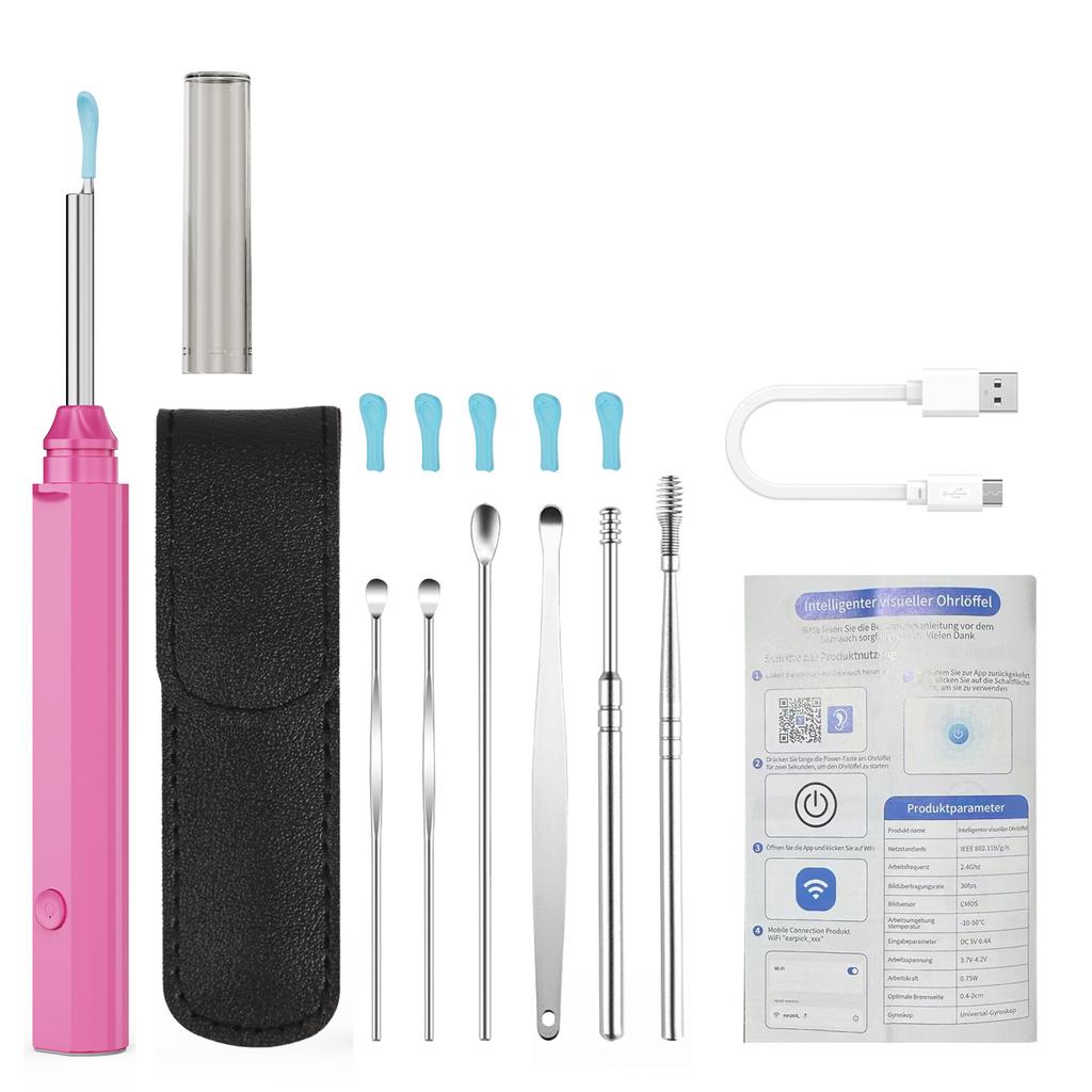 Colher Limpa Ouvido com Luz LED Limpador de Cera de Ouvido com Ponta de Silicone Macia Limpa Ouvido Elétrico Recarregável para Verificação de Ouvido Familiar