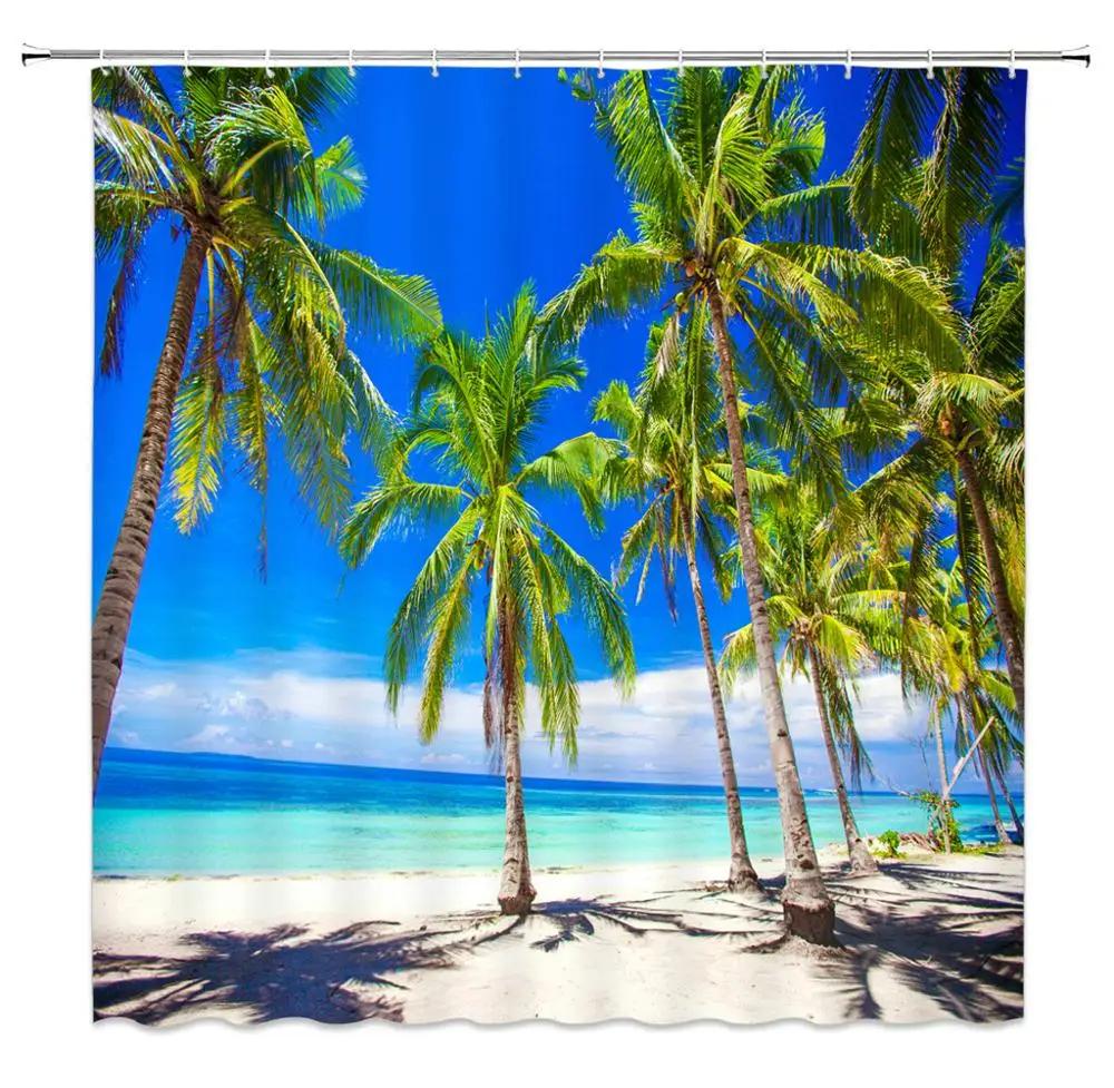 3D Shower Curtain Sunny Beach Seaside Landscape Printed Bathroom Curtain Waterproof Fabric With Hooks Home Decorate Bath Screen