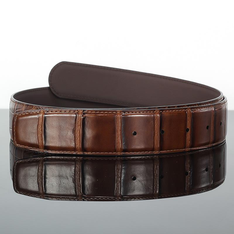 Mei Mary Smooth buckle belt, double-sided cowhide crocodile pattern belt, genuine leather