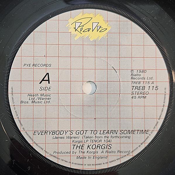

7-дюймовая пластинка KORGIS Everybodys Got To Learn Sometime TREB115 Rialto 1980 UK Pop Б/у