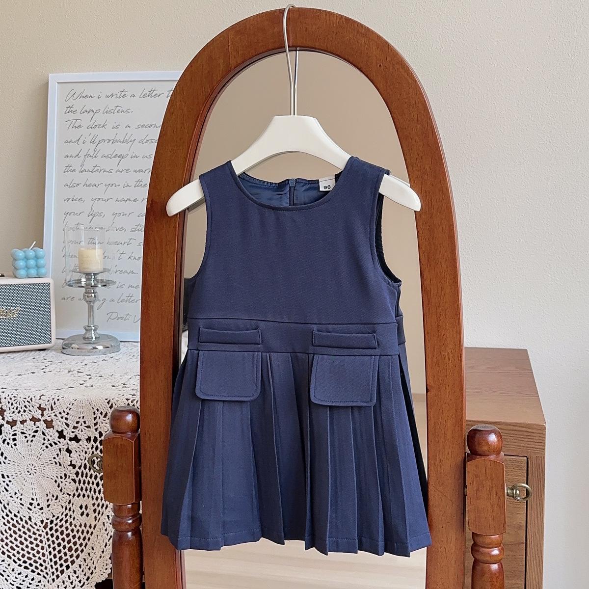 Girls  Bow Long Sleeve Shirt and Sleeveless Vest Dress for Autumn and Spring Size 110