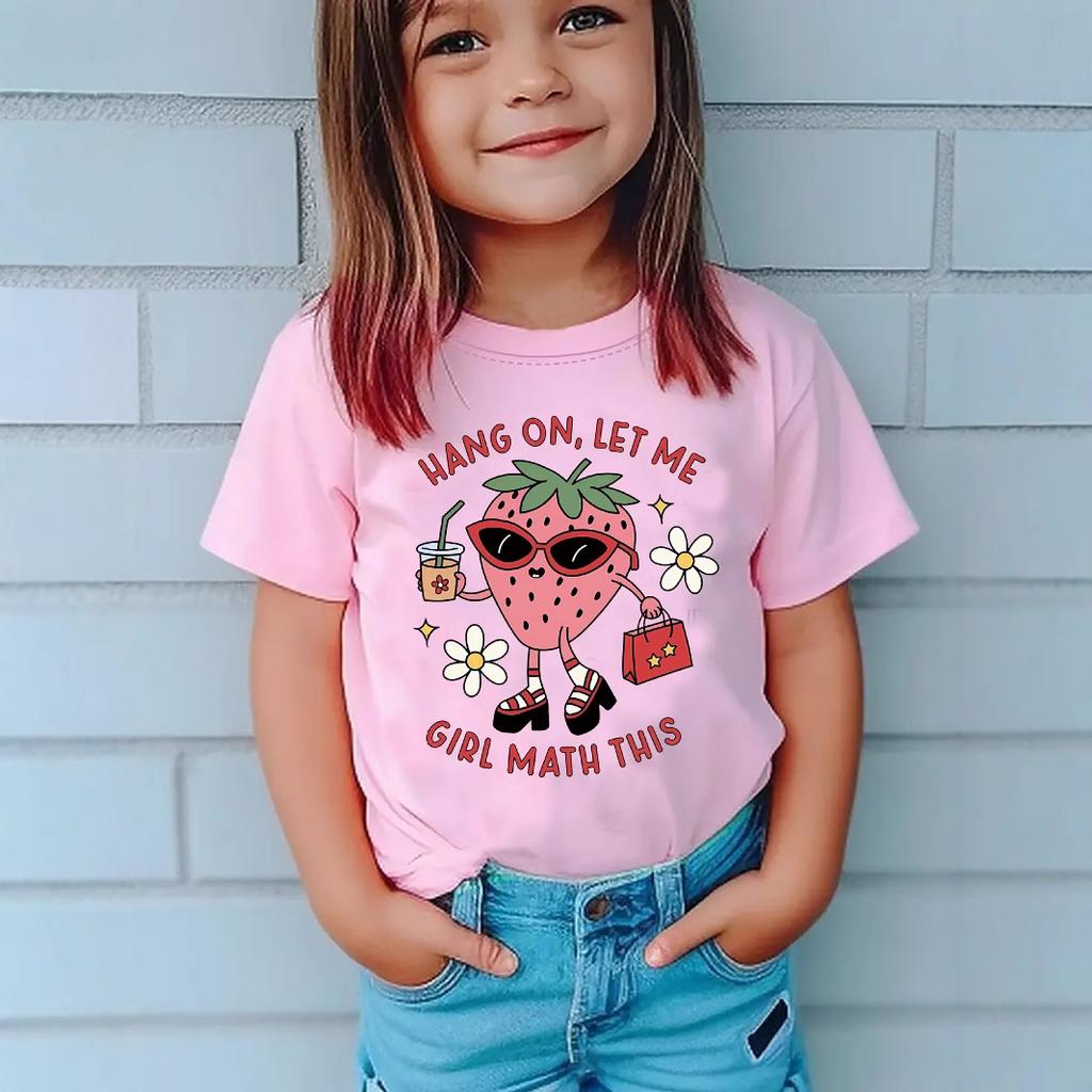 Girls' Casual Strawberry-patterned T-shirt for Summer, Fashionable Short-sleeved Children's T-shirt