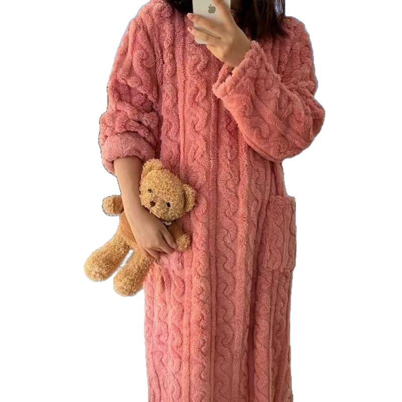 Women's Long Warm Nightgown - Cute, Cozy, Cold-Proof, Full-Body Bathrobe for Autumn/Winter