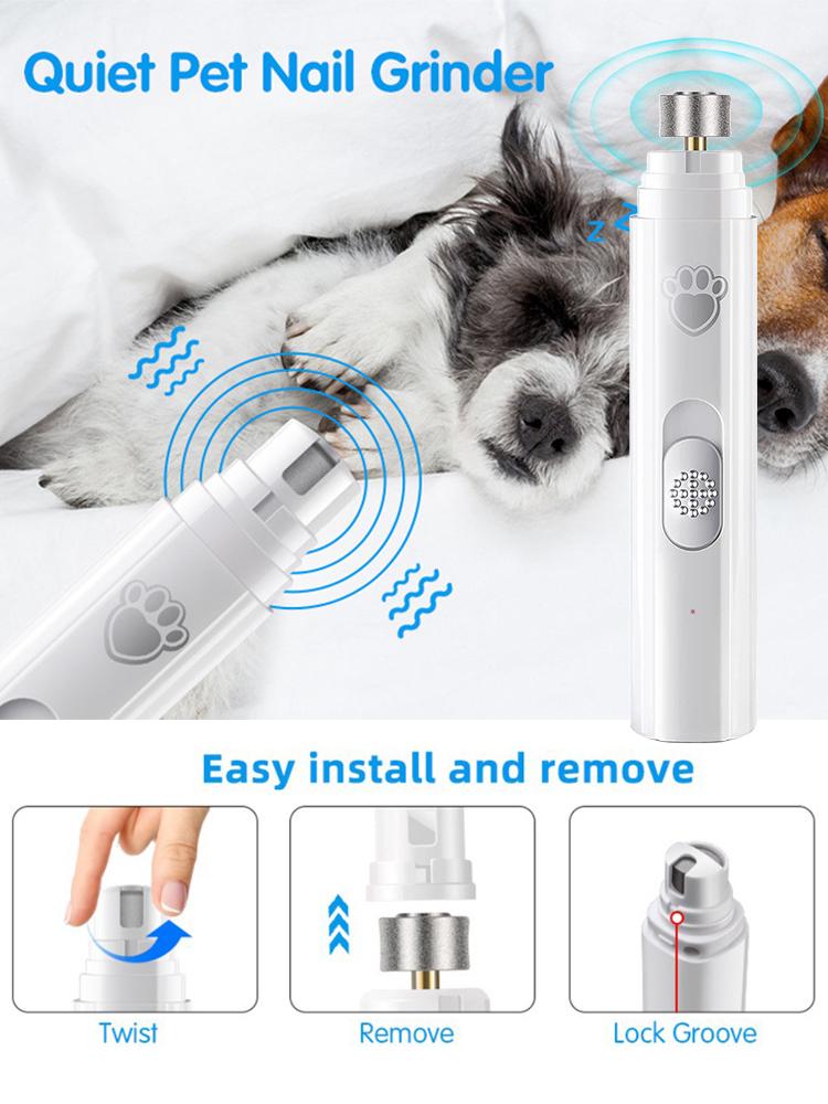 Electric Dog Nail Grinder Painless LED Light Pet Nail Grinder with Polisher Wheel 2-Speed Paws Nail Cutter for Pet Paws Grooming