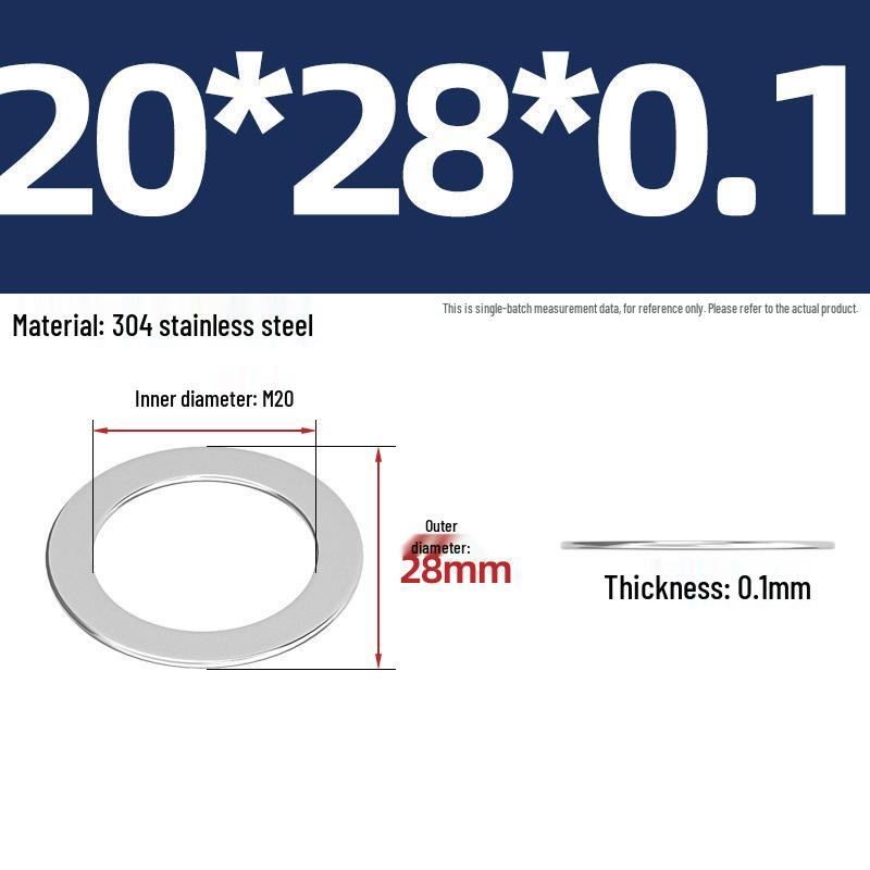 304 Stainless Steel Ultra-Thin Flat Washers - Available in Thickness: 0.1mm, 0.2mm, 0.3mm, 0.5mm