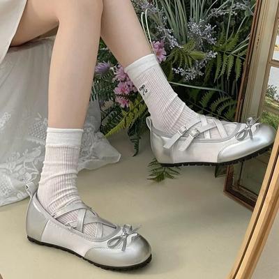 Fashion New Round Head Buckle Flat Women's Mary Jane Shoes Fashion Soft Sole Bow Decorated Woman Ballet Shoes Casual Walking Woman Shoes
