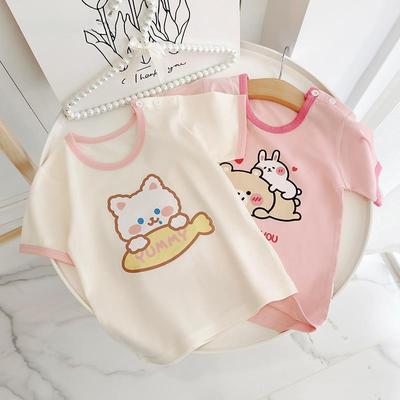 Pure Cotton Short-sleeved T-shirt for Baby Girl Summer Thin Half-sleeved Top for Small and Medium-sized Children 0-5 Years Old Summer Wear
