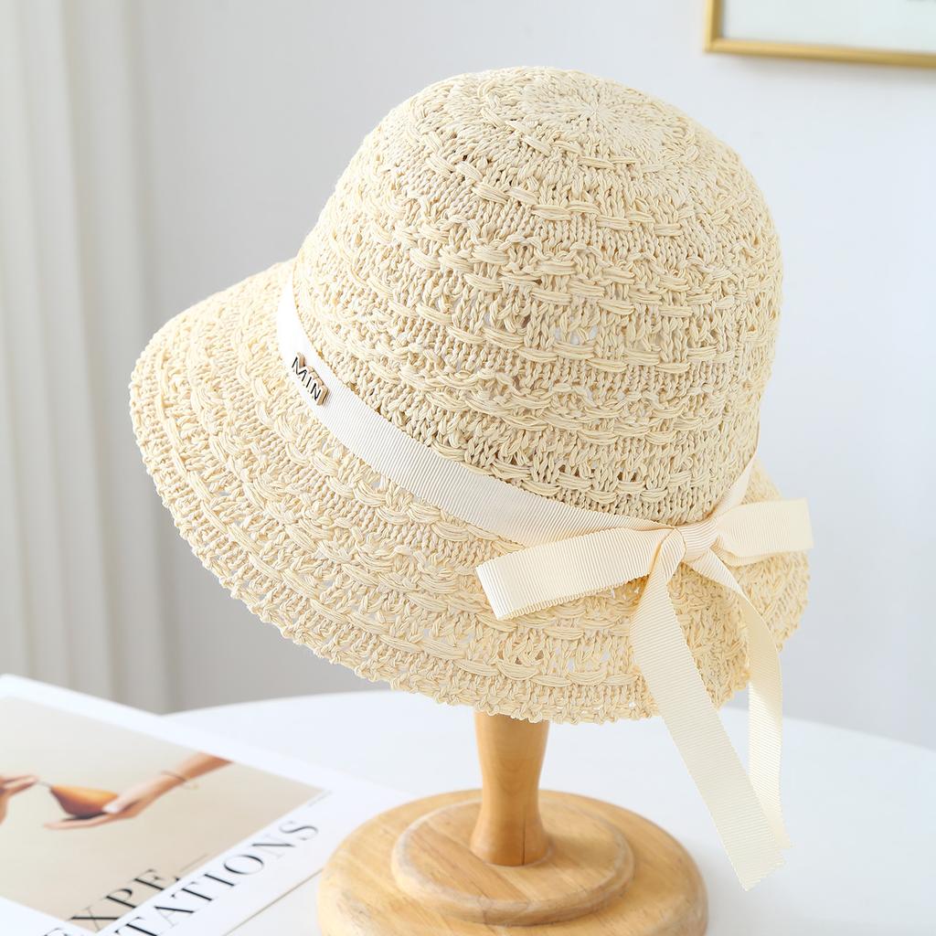 Sunhatsunhat Knitted Fisherman Hat With Ribbon And Metal, Bucket Hat Spring, Summer, Autumn, Windproof, Versatile Women