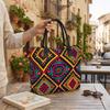  Ethnic Style Geometric Pattern Tote Bag Casual Large Capacity Shoulder Handbag for Daily Use