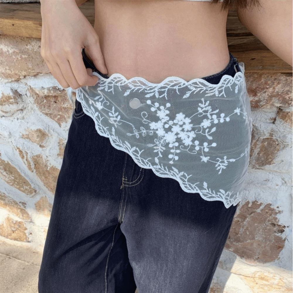 Layered Design Korean Lace Apron White Belted Overlap Scarf Niche Lace Triangle Belt  Photography
