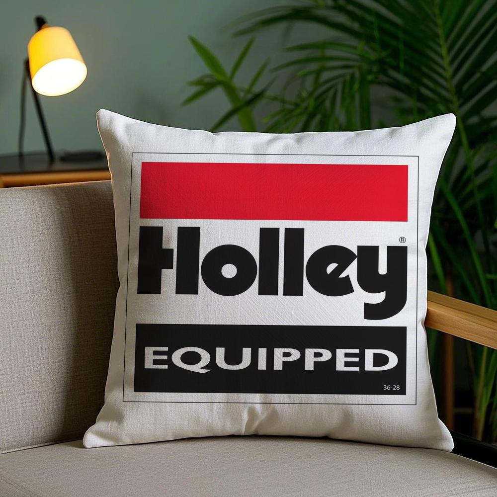 Logo H-Holley Cushion Cover Plush Fabric Soft Double-Sided Printed Invisible Zipper Sofa Pillow Case Home Decor