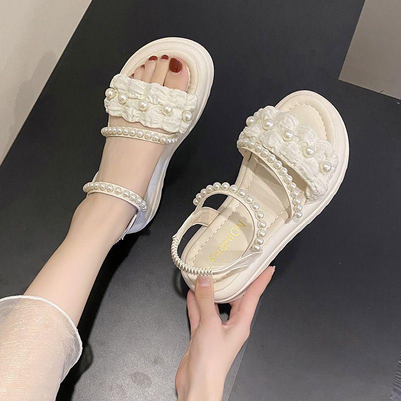 Fashion Outdoor Open Toe Pearl Sandals for Women Roman Style Platform Woman Shoes Summer 2025 Comfortable New Breathable Fashion Sandal