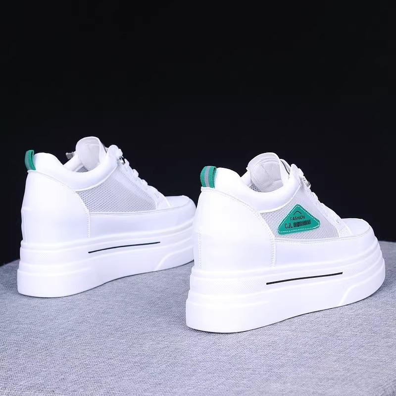inner height increase white shoes women's spring and summer mesh breathable height increase small casual sports board shoes