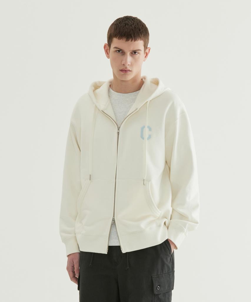 COVERNAT C Logo Zip-Up Hoodie Ivory