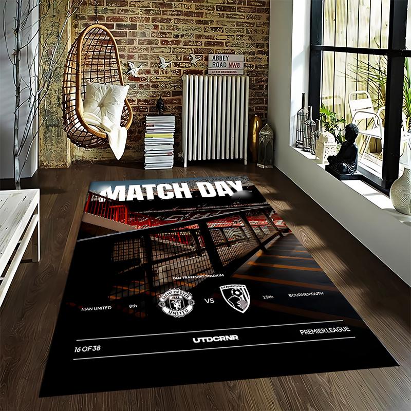 Manchester United Match Day Old Trafford Stadium Poster vintage retro distressed print - Printed Carpet Rug for living room bedroom dorm decor