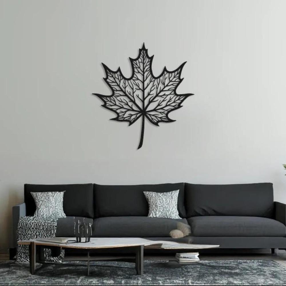 Black Metal Leaf Wall Art, Modern Botanical Decor, Nature Inspired Sculpture, Maple Leaf Hanging, Fireplace Accent