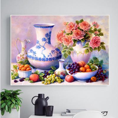 Full Drill Diamond Painting Flower Vase Fruit Diamond Embroidered Cross-stitch Rhinestone Mosaic