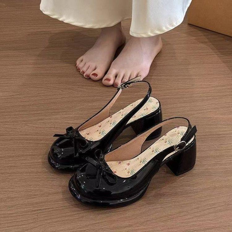 

Fashion Summer Cover Toe Butterfly-knot Women Sandals Fashion Thick Heel Singbacks Shoes Ladies Outdoor Gladiator Sandalias 2025 35 чёрный