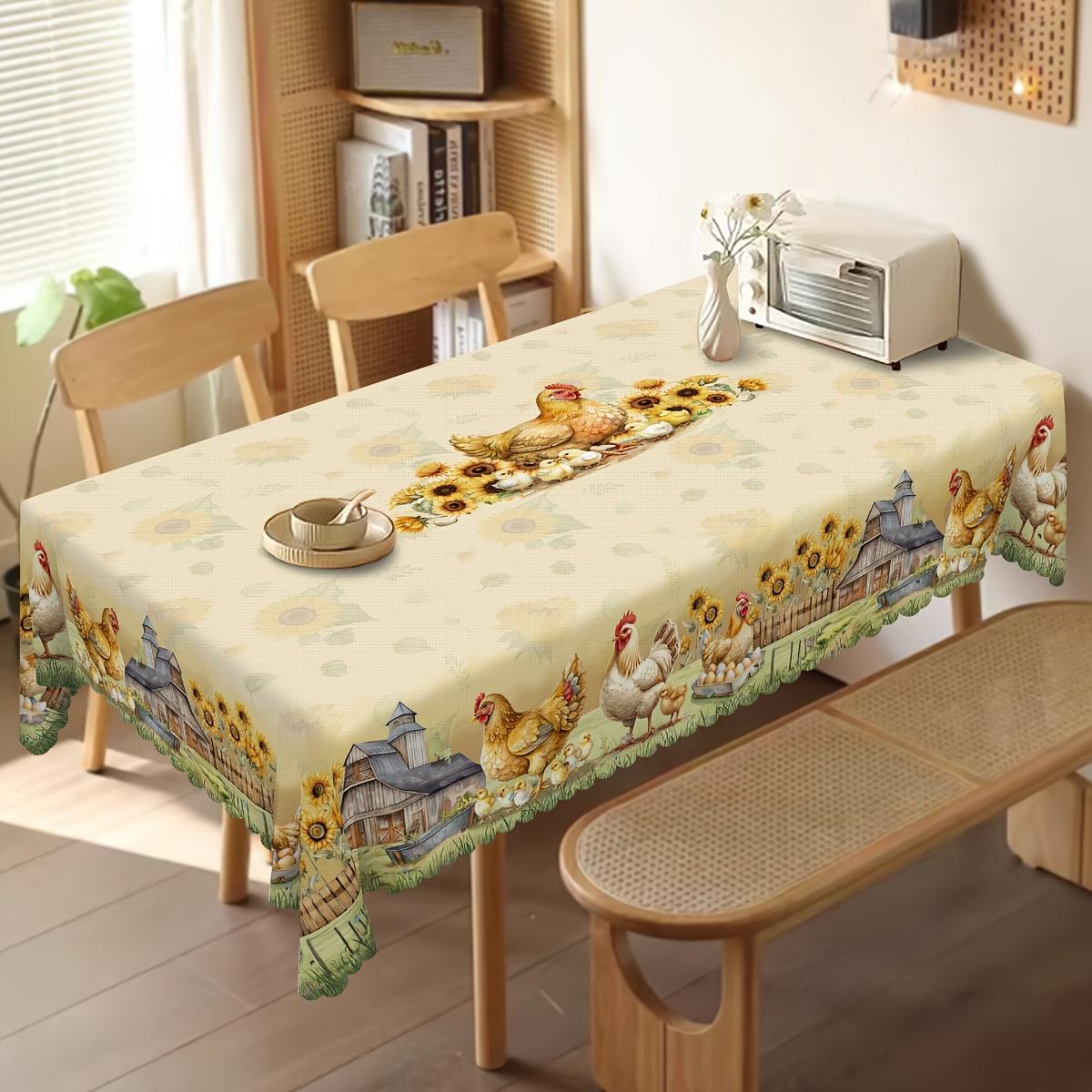 Vintage Kippen Kuikens Zonnebloem Print Tafelkleed voor Tafel Decoratie Zomer Boerderij Keuken Eettafel Kleed Vakantie Feest Decoratie 100x160cm