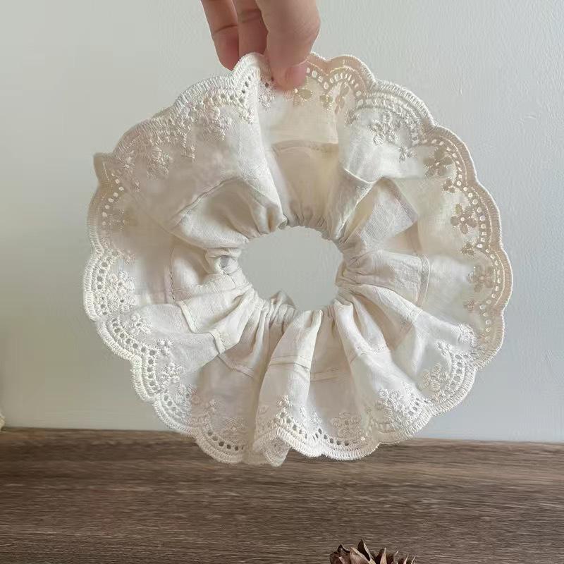 Vintage French-Style Double Layer Fluffy White Lace Hair Tie