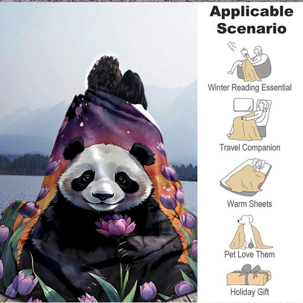 1pc Panda Flower Garden Blanket - Lightweight Flannel Fleece with Digital Printing, Soft Warm for Sofa, Travel, Camping, Office yy251018302