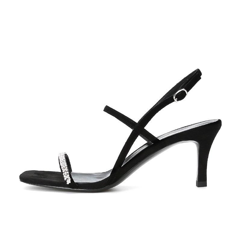 

Fashion 2025 Summer Women s Modern Sandals Outdoor Crystal Square Toe Thin Heels Buckle Strap Sandals Fashion Daily Dress Party Shoes 39 чёрный