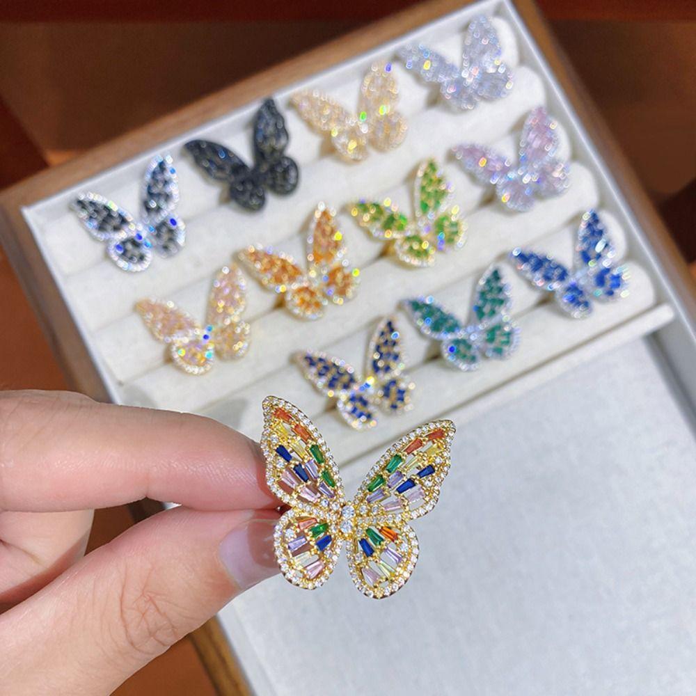 Forest Style Dreamlike Butterfly Ring Shiny Opening Ring Butterfly Engagement Rings  Women Men