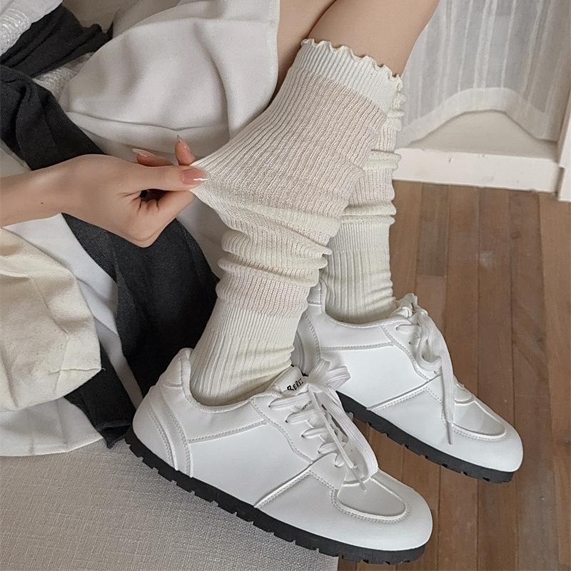 Jk Japanese Style Girls Knee Socks Solid Color Black White Gray Long Socks Stockings Lolita Kawaii Ruffle Socks Women Stockings