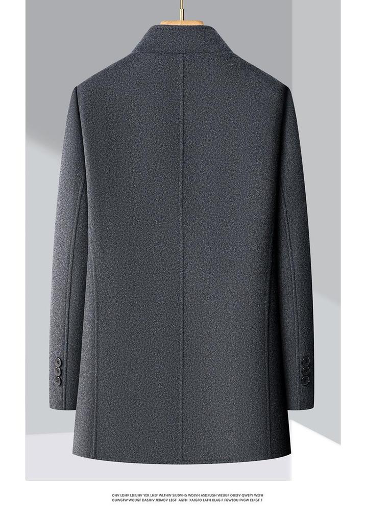 Men's Double-Faced Wool Coat with Detachable Down Lining, Wool Blend, Stand and Fur Collars, for Middle-Aged and Elderly.