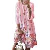 Women's Plus Size Long Dress Round Neck Long Sleeve Midi Dress Loose Flora Printed Dress