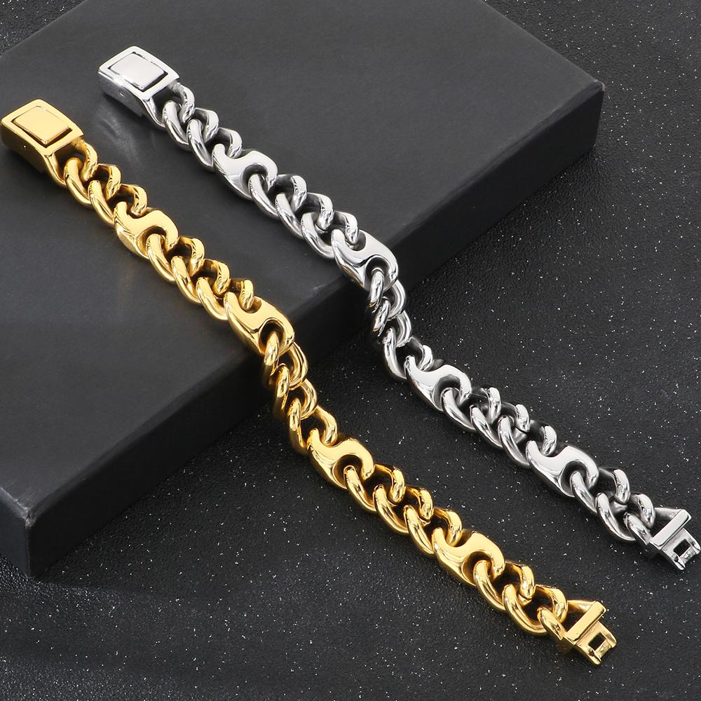 Bracelet Cool pour Homme 15MM de Large Acier Inoxydable Chaîne Cubaine Bracelets pour Homme Luxe Couleur Or Bijoux Cadeaux pour Lui Papa