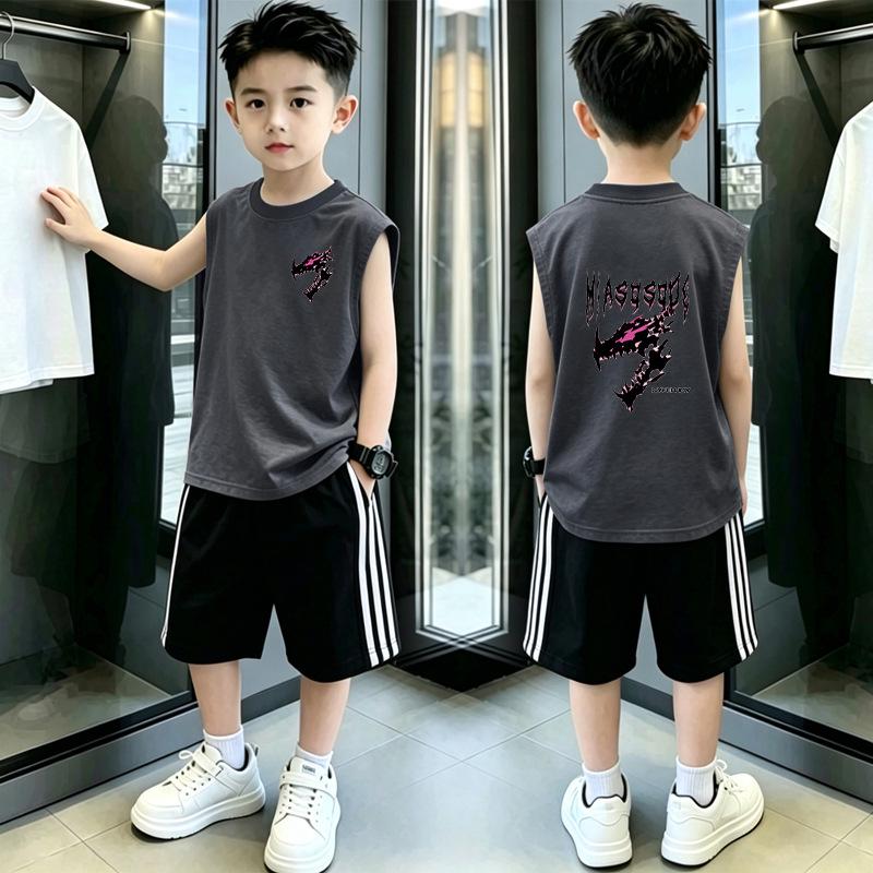 Cool & Handsome Sleeveless Vest Set for Boys, Summer New Arrivals, Sizes 6-12, Two-Piece