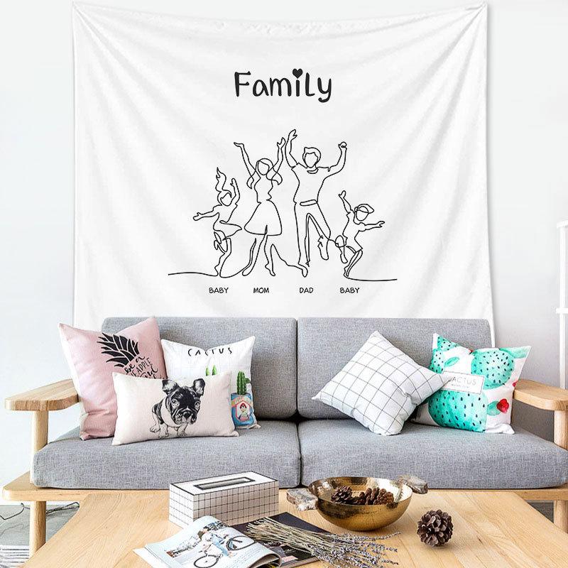 Tapestry Wall Hanging Simple Art Black and White Lines  Background Bedroom Decorative