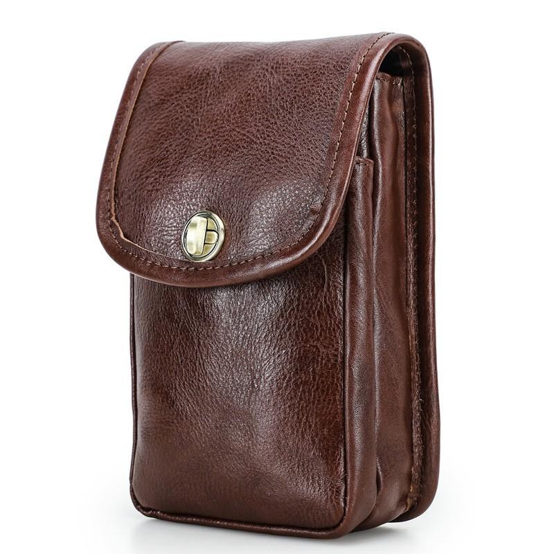 Top Layer Cowhide Texture Simple Men s Sports Waist Bag Fashionable Flip Leather Phone 12x5x19 кофейный