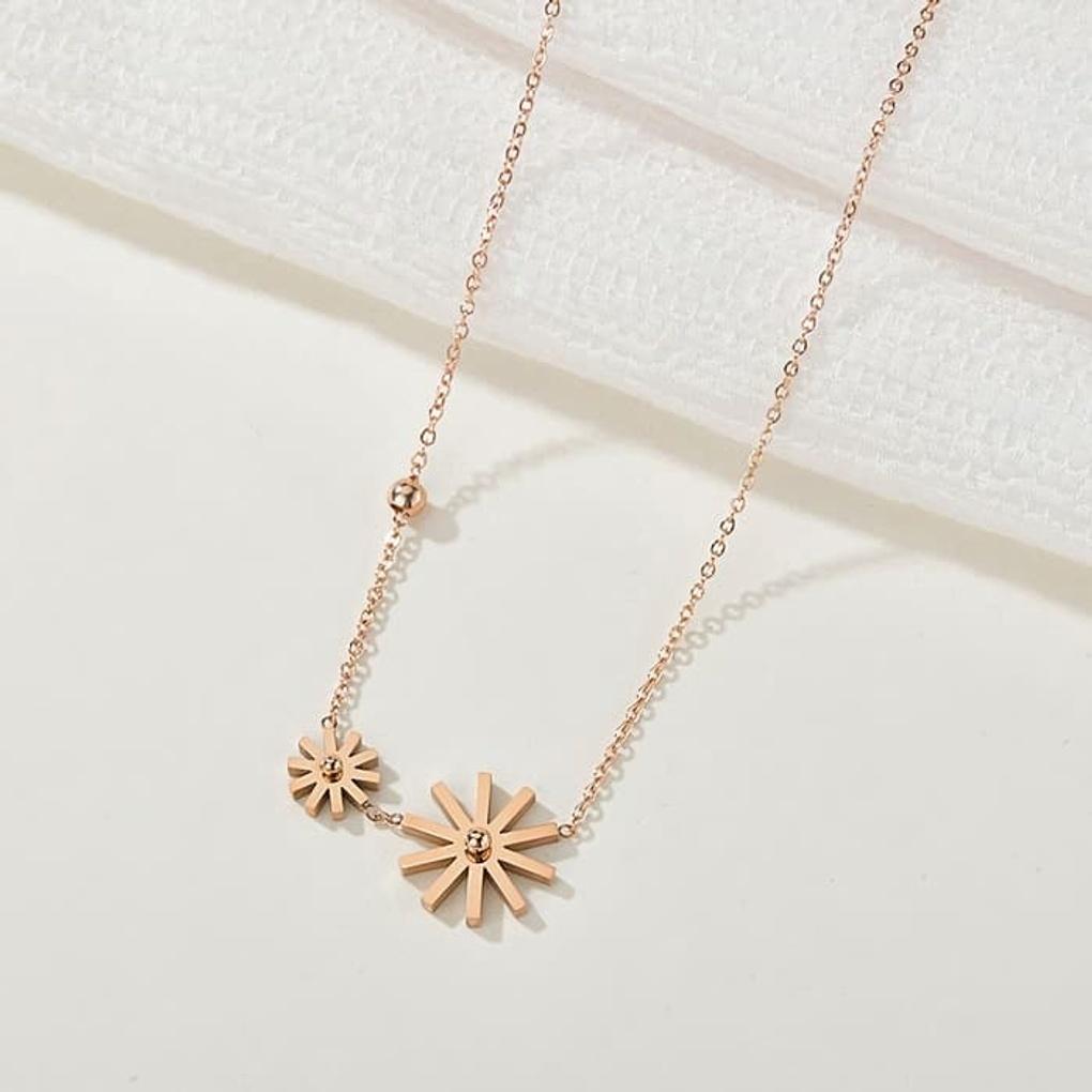 

Surgical steel layered mini-me sun flower necklace rose gold