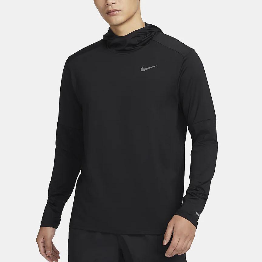Nike Dri-Fit Solid Color Minimalist Hooded Casual Quick-Dry Breathable Training Running Long Sleeve T-Shirt Men Tops Black FB8573-010