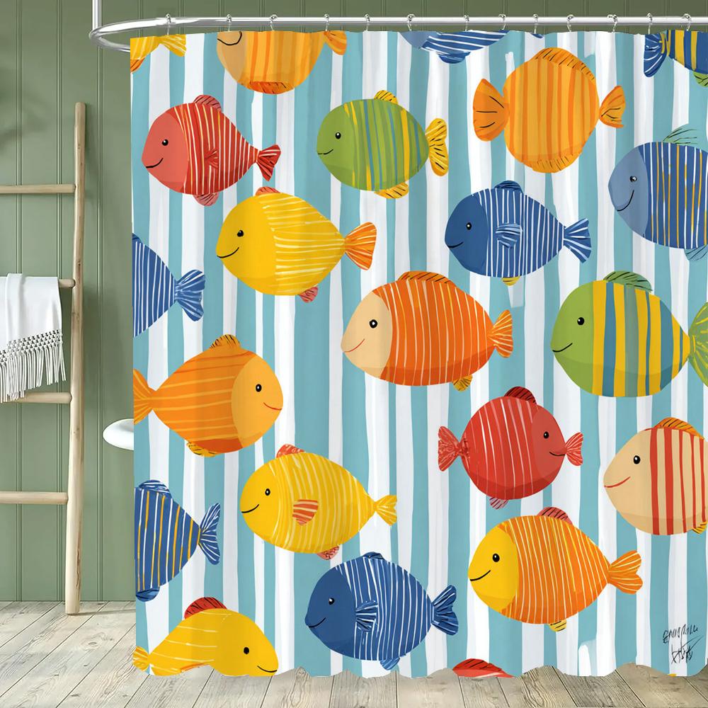 Underwater World Dolphin Turtle Shower Curtain,Ocean Animals Polyester Fabric Bathroom Curtains for Home Decoration Curtain