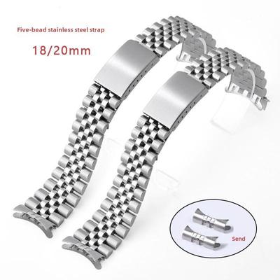 Edelstahl 5-Glieder gebogenes Ende Uhrenarmband für Datejust, Faltschließe, 18/20mm