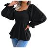 Damen Casual Mode Einfarbig Gerüscht Quadratischer Kragen Langarm Chiffon Bluse