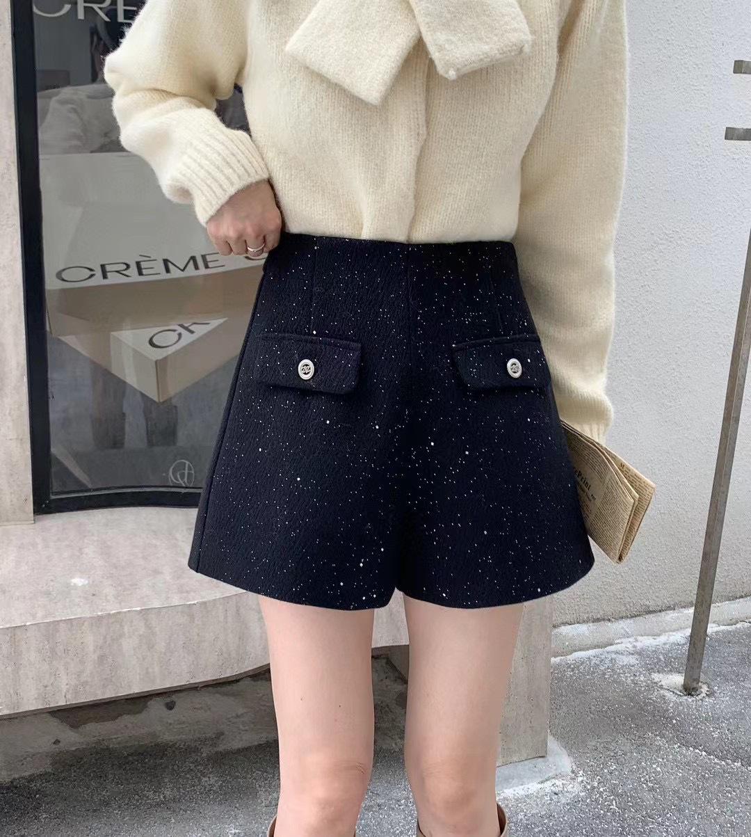 

Женские твидовые шорты больших размеров с высокой посадкой и пайетками - А-силуэта, стройнящие, с широкими штанинами, для осени/зимы 4XL чёрный