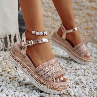 Women Sandals Shiny Gold Crystal Wedges Sandals Women Fashion Platform Shoes for Women Thick Sole Non Slip Party Dress Shoes