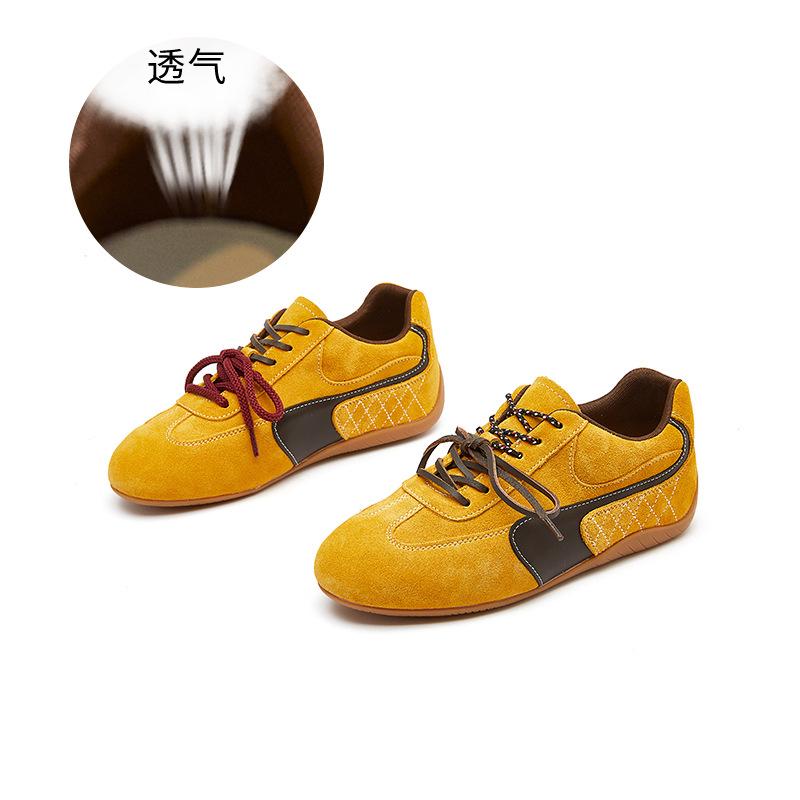 Leather Forrest Gump shoes women's 2025 spring new flat-bottomed color matching German training shoes casual versatile sports shoes retro women's