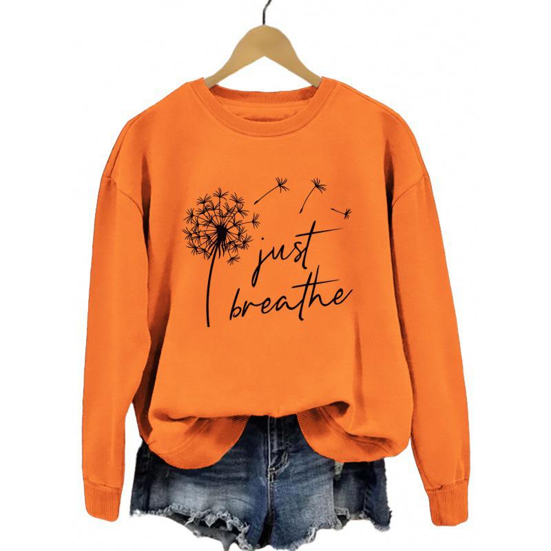 European & American 'Just Breathe' Dandelion Print Sweatshirt - Women's Casual Fashion Top
