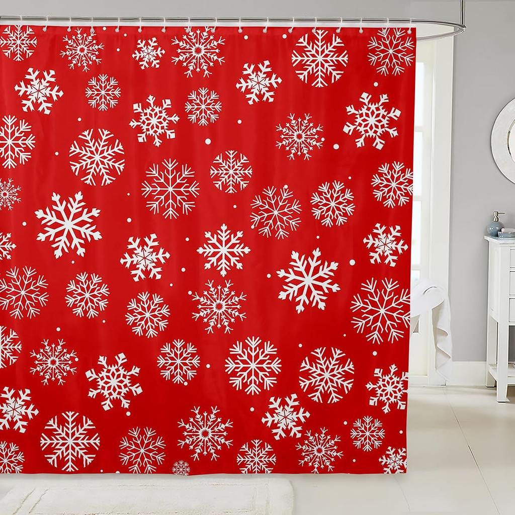 Christmas Puppy Shower Curtains Festive Pet Bathroom Curtain Kids Women Men Cute Dog Bathroom Accessories Xmas Tree Snowflake