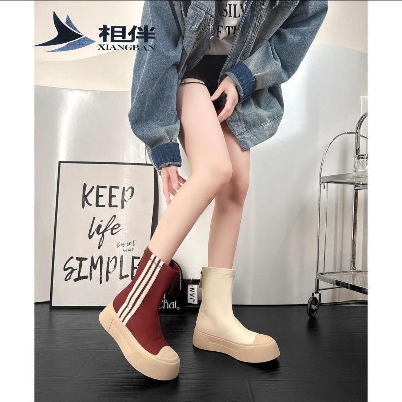 Mode vielseitige lässige Martin Schuhe Damen neue dicksohlige runde Zehen elastische Stiefel dünne Stiefel