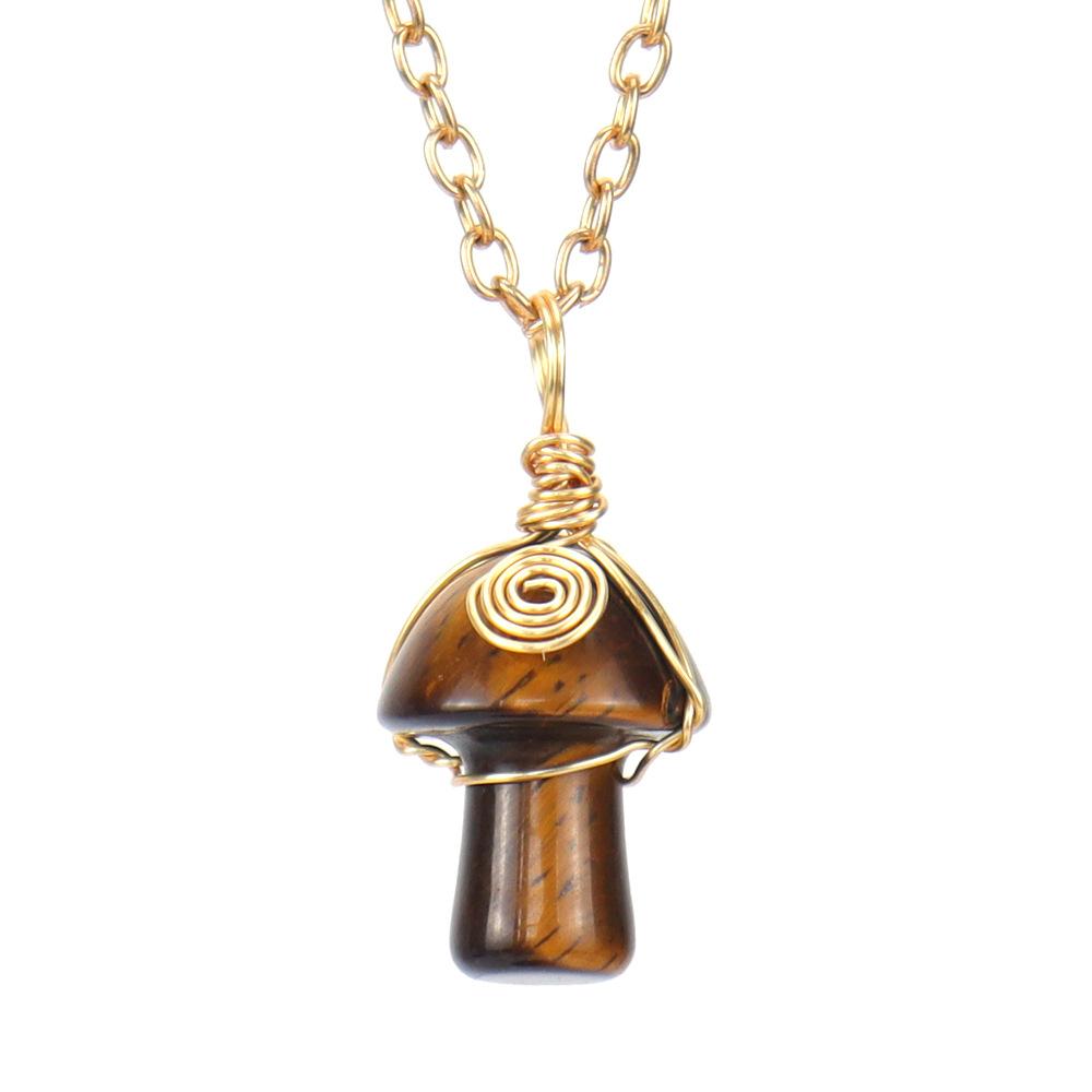 Hand-Woven Crystal Agate Small Mushroom Pendant Necklace Jewelry Diy Jewelry Accessories N584