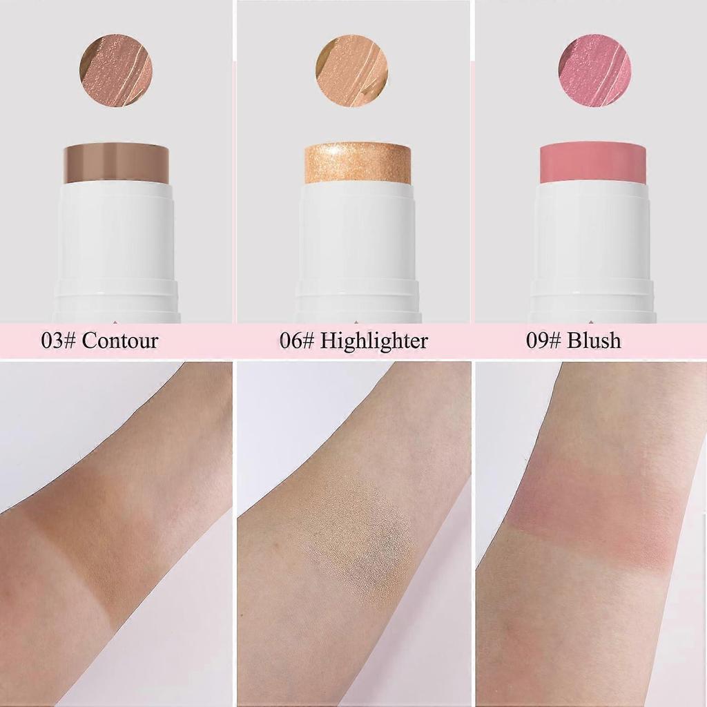 Contour Stick, Highlighter Makeup Stick, Blush Stick, Bronzer Stick, Contour Highlighter Blush Stick Kit with Brush for Flawless Look, Waterproof Long