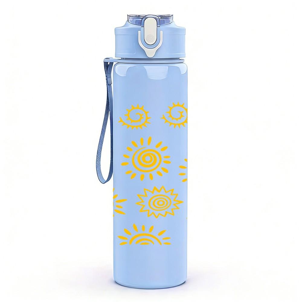1PC Multi Sunflower Yellow Floral Group Print 750ml Color Plastic Sports Water Bottle Leakproof Flip Straw Lid Suitable for Sports Office Home Use