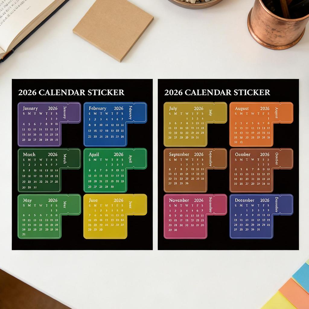 Stickers for Planners 2 Sheets Labels Adhesive Month Planner Calendar Stickers for Notebooks Scrapbooking Classroom School
