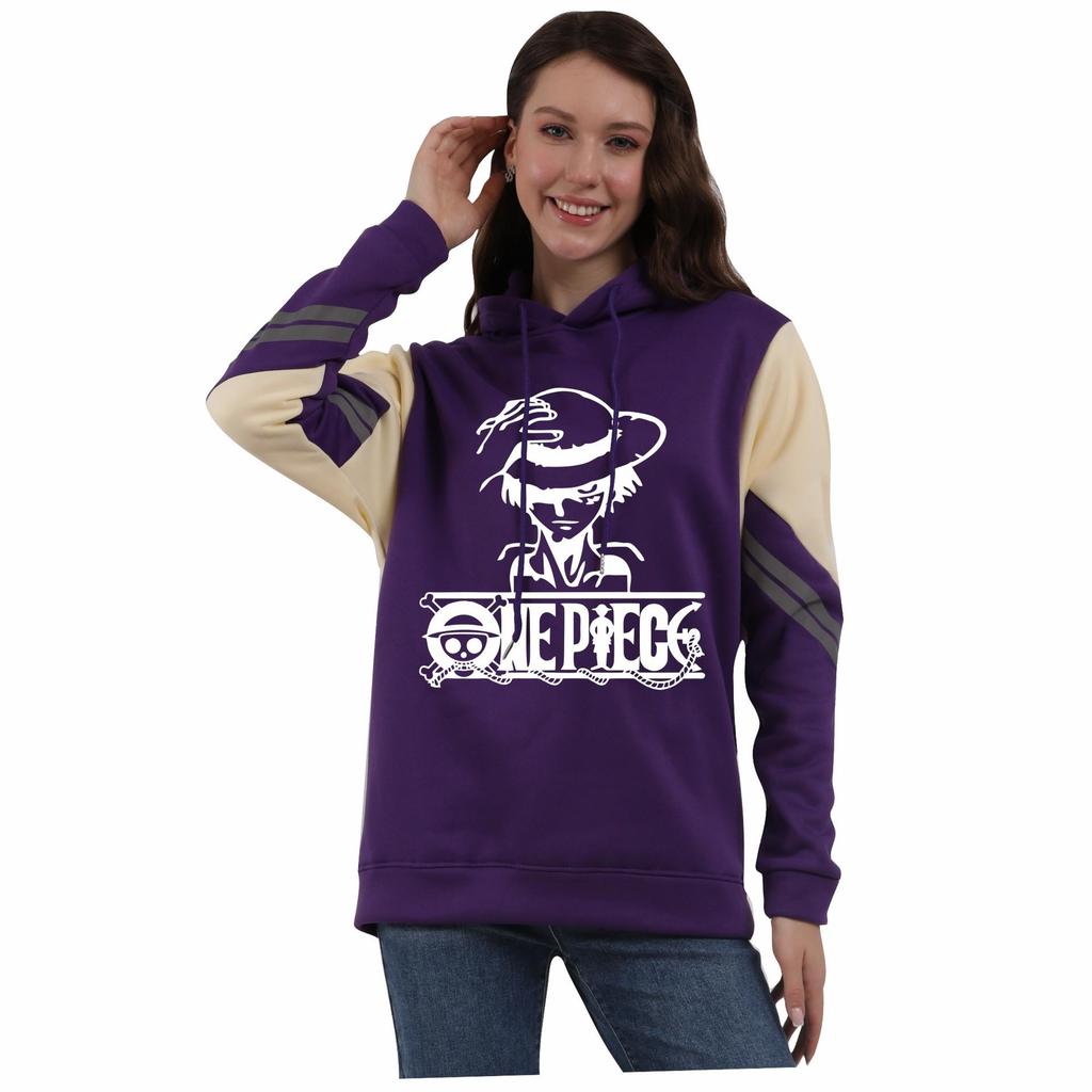 Unisex Pirate King Anime Color Block Patchwork Hoodie with Hood
